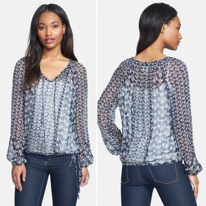 Lucky Brandy Sheer Navy Calimesa Peasant Top Large